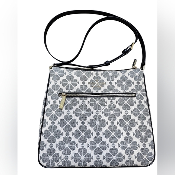 kate spade Handbags - Kate Spade NY Black and White Spade Floral Crossbody Bag, Silver Hardware, New!